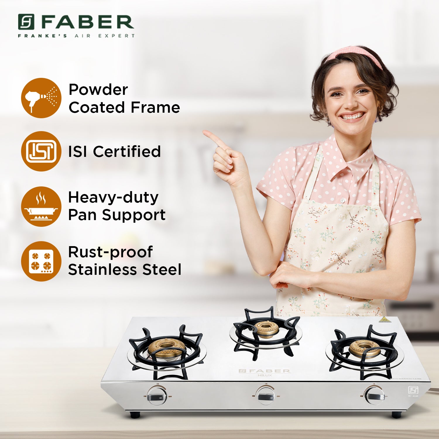 Buy Faber Hob Cooktop HILUX MAX 3 Brass Burner SS Online at Best Price