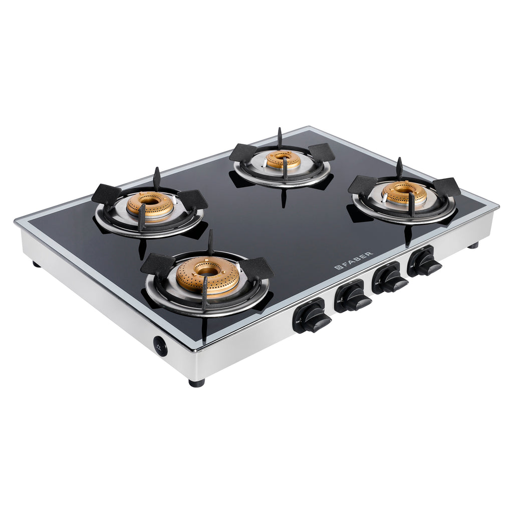Faber manual ignition cooktop, 4 brass burner stainless steel gas stove
