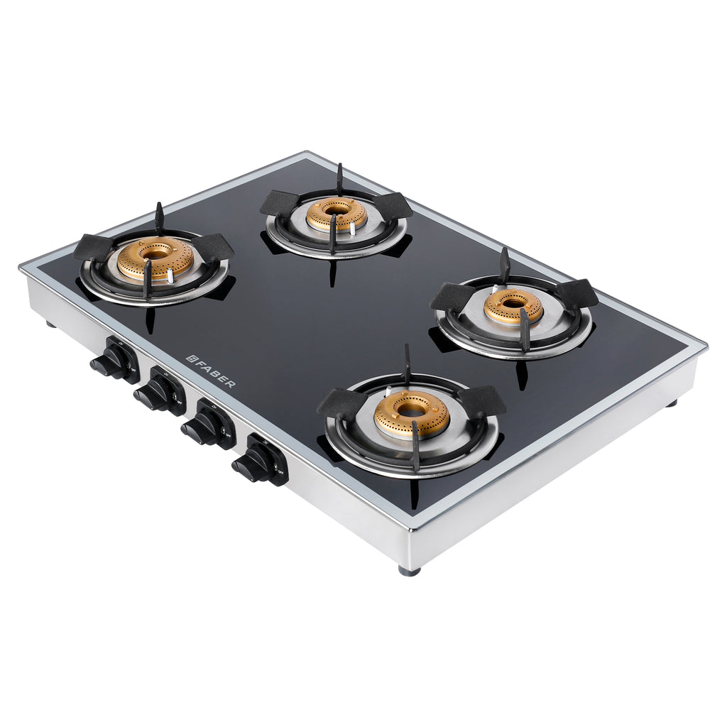 Faber manual ignition cooktop, 4 brass burner stainless steel gas stove