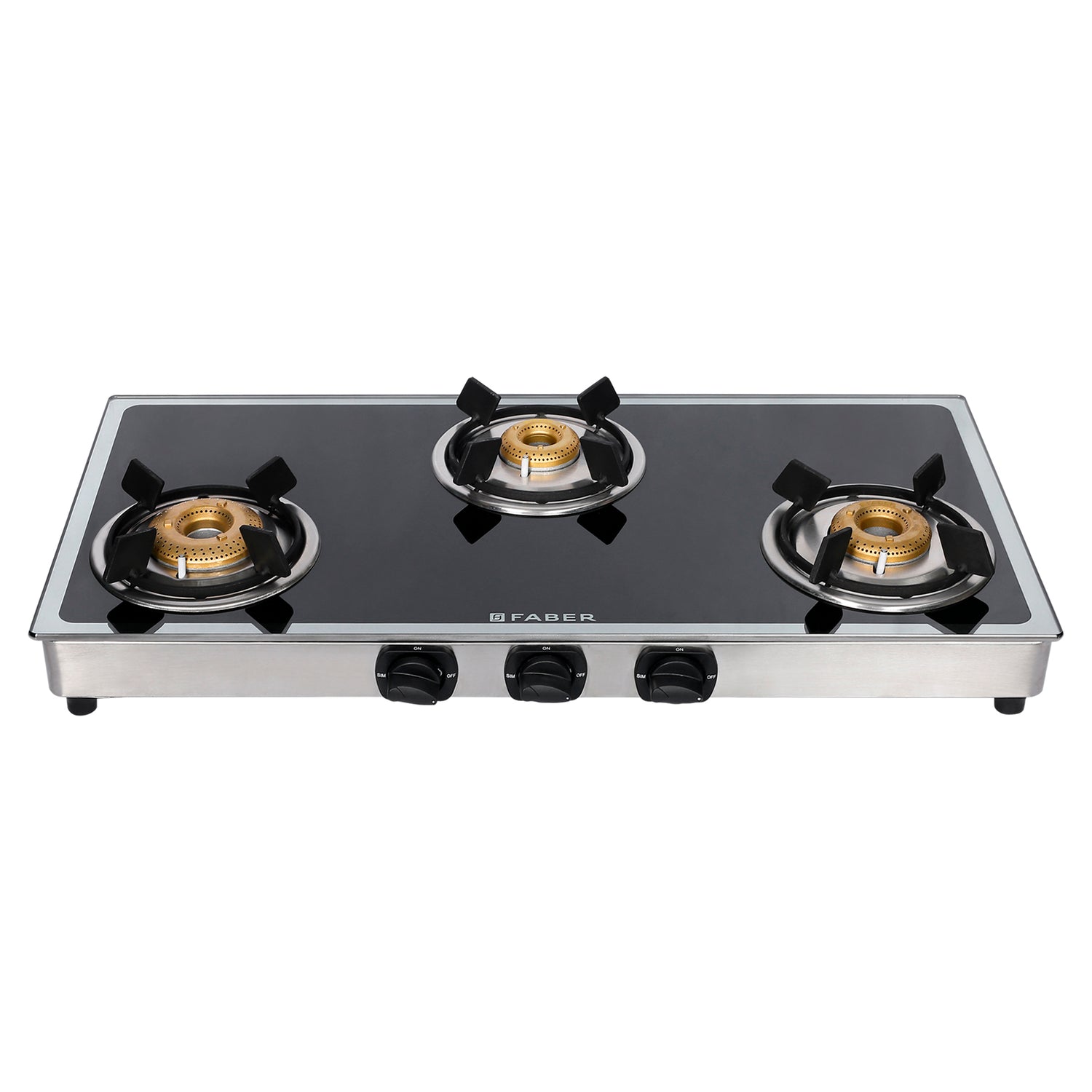 Faber manual ignition cooktop, black toughened glass cooktop, 3 brass